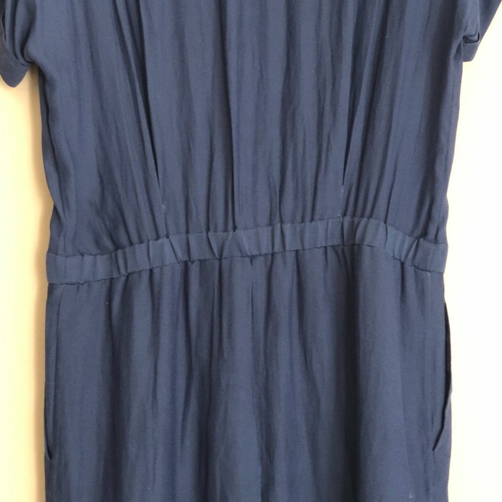 BCBGMAXAZRIA Blue Wrap Short-Sleeve Dress | Sheer Overlay | Size 8 - Picture 10 of 16